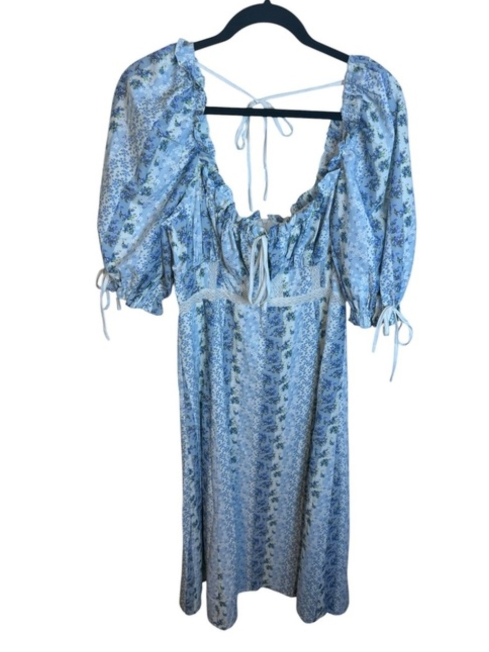 L'ATISTE L Blue Floral Midi Dress with Puff Sleeves Cottagecore Coquette Plus